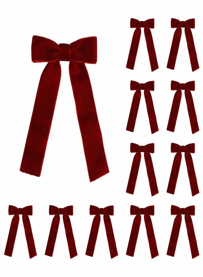 Meseey 12 Pcs Burgundy Velvet Bows with Twist Tie 4.5 Inch Pre-Tied Vintage Christmas Velvet Ribbon Bows for Treat Bags Gift Wrapping Basket Wedding Baby Shower Brithday Party - Image 1